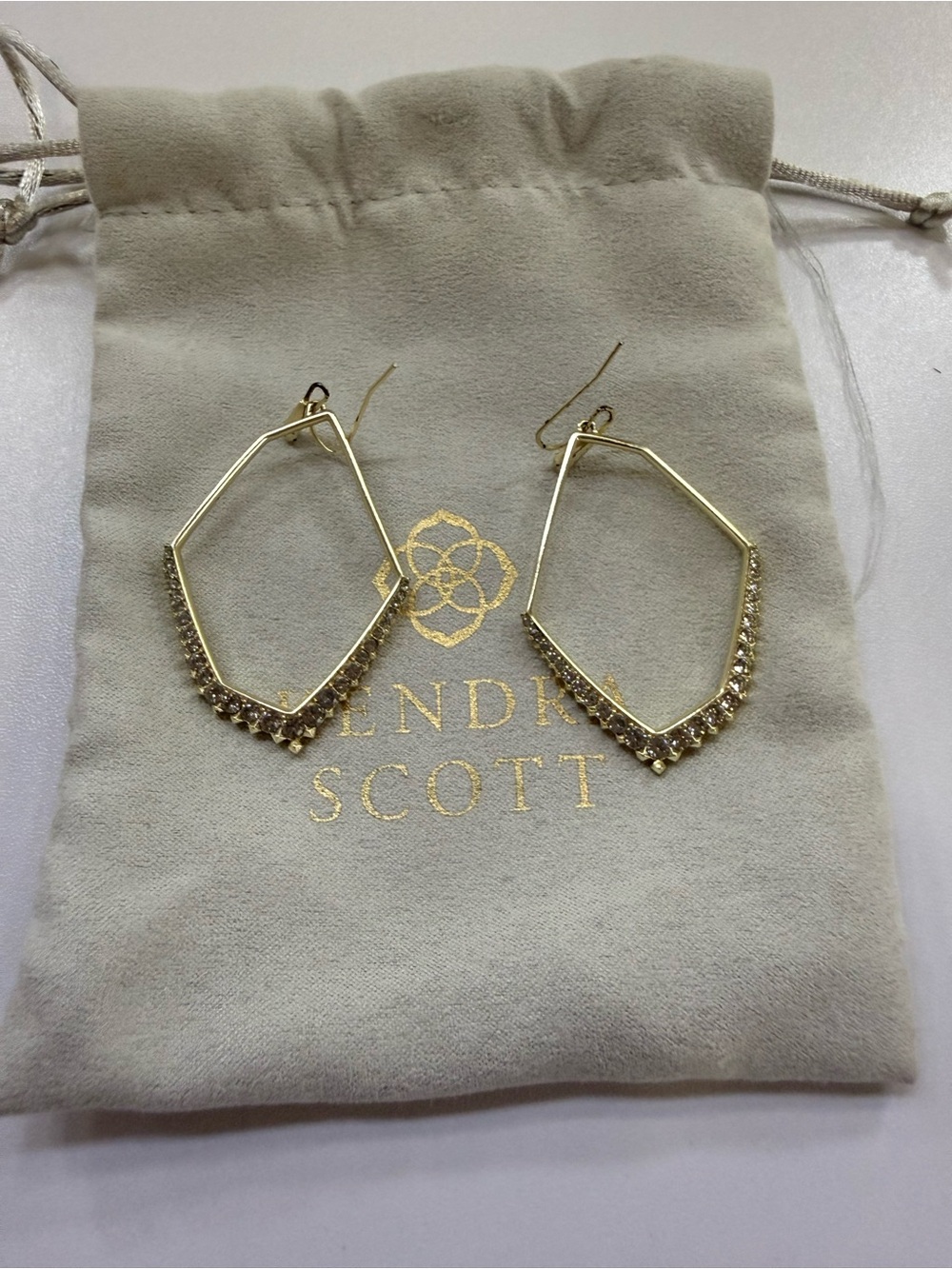 Kendra Scott Gold Geometric Crystal Hoop Earrings | Open Hexagon Statement